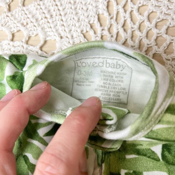 L'ovedBaby 0-3 Months Green Leaf Organic Cotton Zip Footie Hat Set - Picture 3 of 6